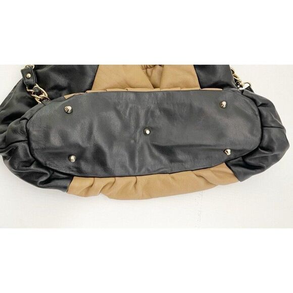 BE & D Soft Leather‎ Hobo Shoulder Bag Camel Black Chain Strap Slouchy - Picture 2 of 5